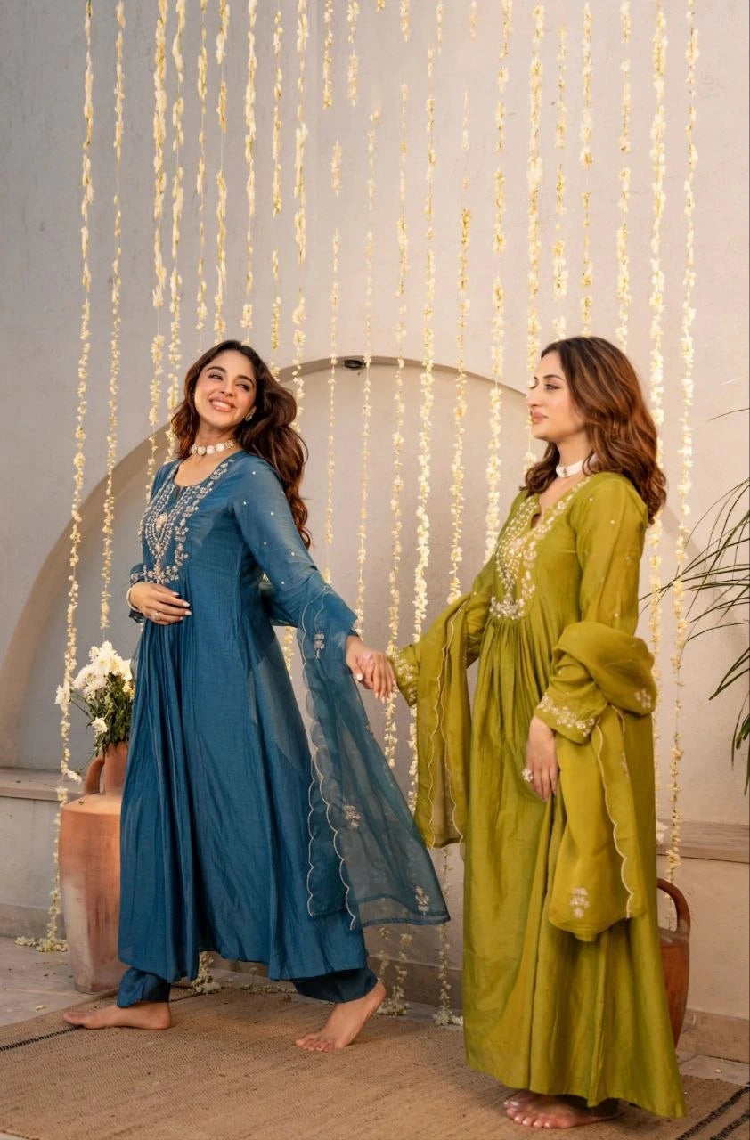 Dark Turquoise Chanderi Silk Kurti Kalyanja Fashion